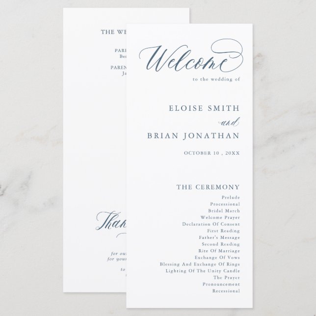 Elegant Simple Minimalist Modern Wedding  Program (Front/Back)