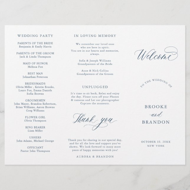 Elegant Simple Minimalist Modern Wedding  Program (Front)