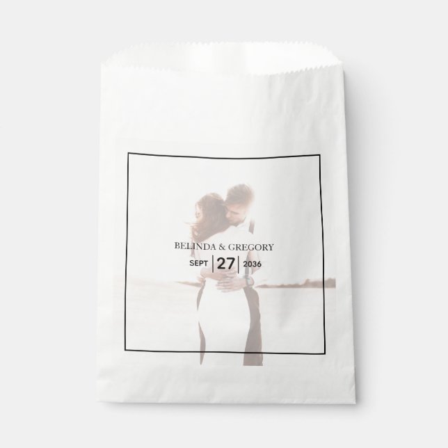 Elegant Simple Minimalist Photo Wedding  Favour Bag (Front)