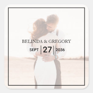 Elegant Simple Minimalist Photo Wedding Square Sticker