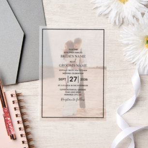 Elegant Simple Minimalist Photo Wedding Vellum Invitations