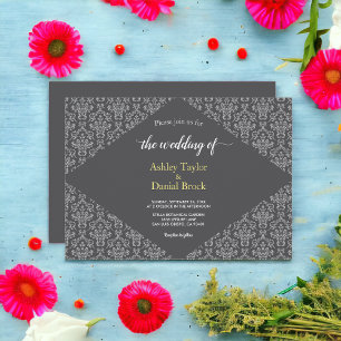 Elegant Simple Minimalist Script Damask Wedding Invitation