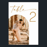 Elegant simple minimalist script photo wedding table number<br><div class="desc">Elegant simple minimalist script photo wedding table number with mustard yellow text. Two different pictures for the front and the back.</div>