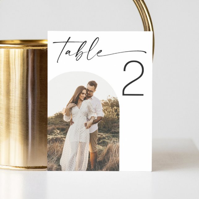Elegant simple minimalist script photo wedding table number (Creator Uploaded)