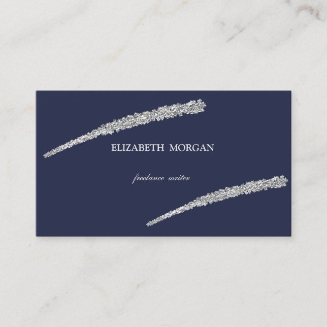 Elegant Simple, Minimalist, Silver Glitter Line Business Card (Front)