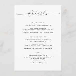 Elegant Simple Minimalist Wedding Details Enclosure Card
