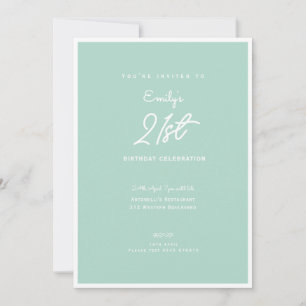 Elegant Simple Mint Modern 21st Birthday Party Invitation