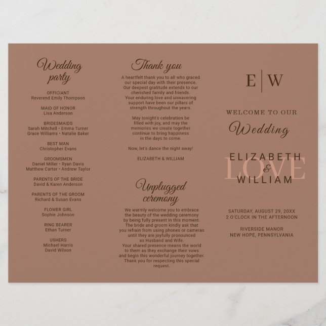 Elegant Simple Mocha Mousse with Monogram Wedding Flyer (Front)