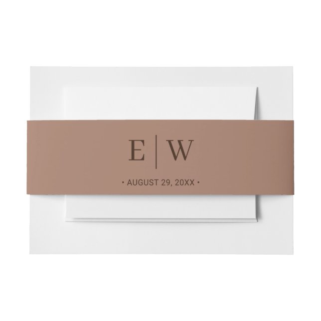 Elegant Simple Mocha Mousse with Monogram Wedding Invitation Belly Band (Front Example)