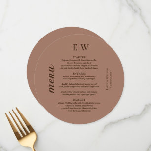 Elegant Simple Mocha Mousse with Monogram Wedding Menu
