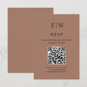 Elegant Simple Mocha Mousse with Monogram Wedding RSVP Card