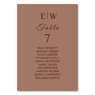 Elegant Simple Mocha Mousse with Monogram Wedding Table Number