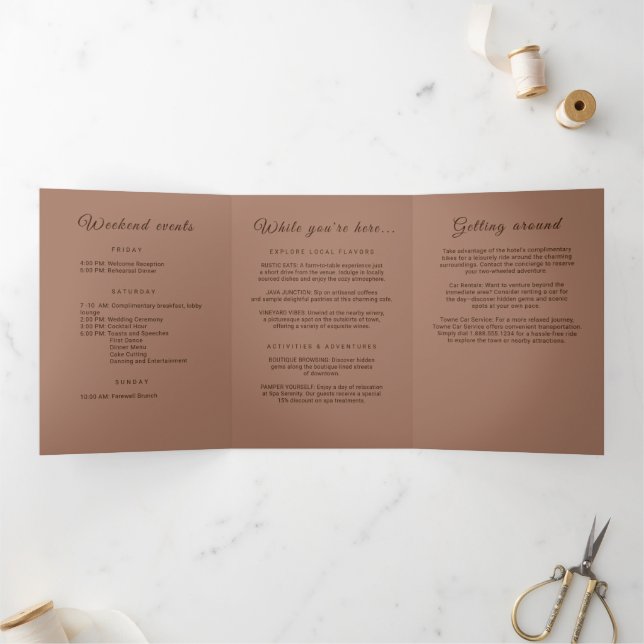 Elegant Simple Mocha Mousse with Monogram Wedding Tri-Fold Programme (Inside)