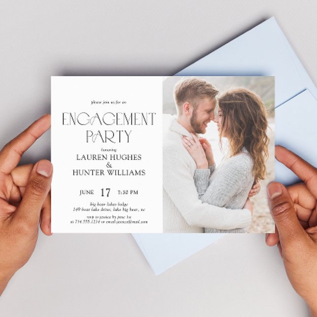 Elegant  Simple Modern 2 Photo Engagement Party Invitation (Creator Uploaded)