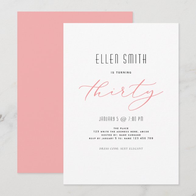 Elegant, Simple, Modern, 30th birthday Invitation (Front/Back)