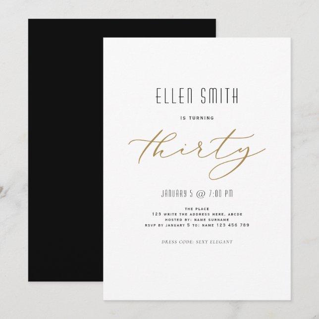 Elegant, Simple, Modern, 30th birthday Invitation (Front/Back)