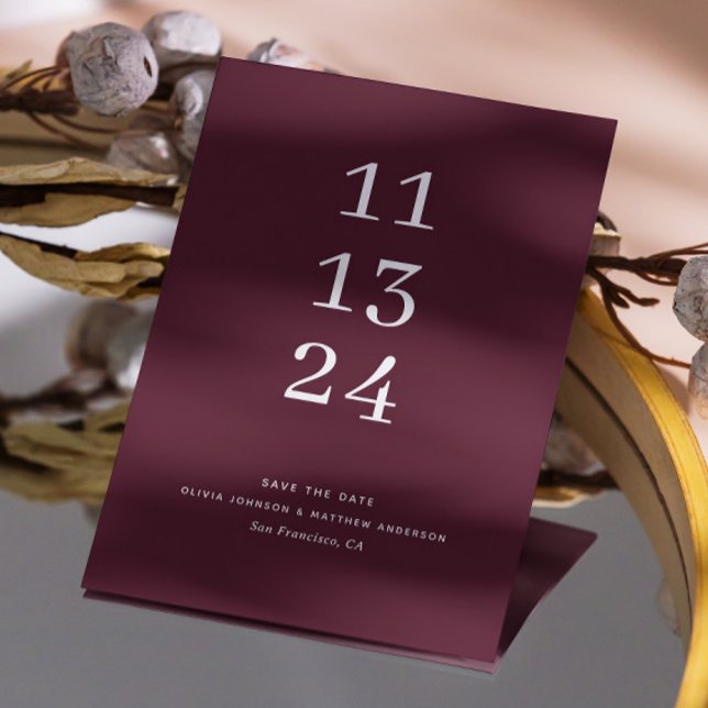 Elegant simple modern burgundy minimalist wedding save the date (Creator Uploaded)
