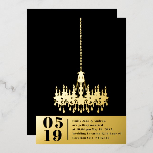 Elegant Simple Modern Chandelier Gold Wedding (Front/Back)
