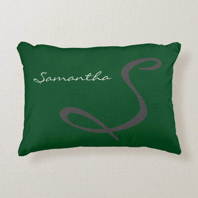 elegant simple modern chic trendy monogram green accent pillow (Front)