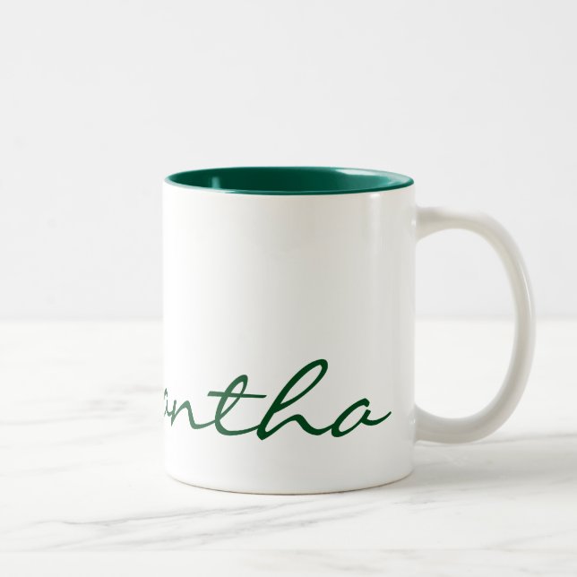 elegant simple modern chic trendy monogram green Two-Tone coffee mug (Right)