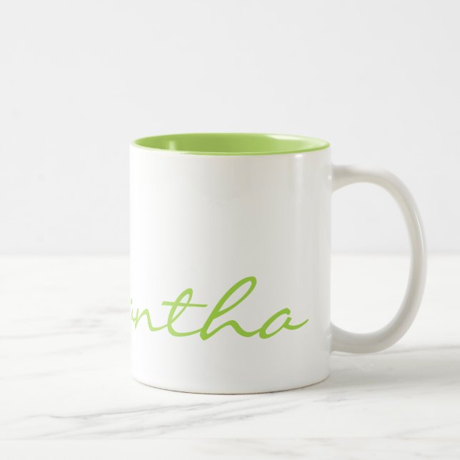 elegant simple modern chic trendy monogram green Two-Tone coffee mug (Right)