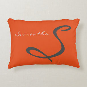 elegant simple modern chic trendy monogram orange decorative pillow