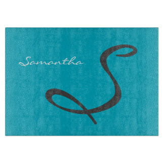 elegant simple modern chic trendy monogram teal cutting board