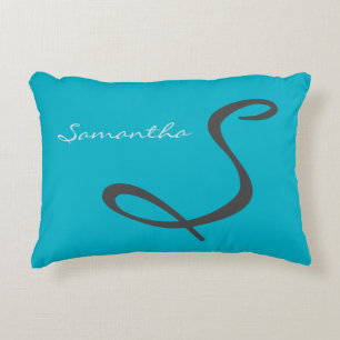 elegant simple modern chic trendy monogram teal decorative pillow