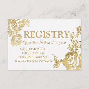 Elegant Simple Modern Floral Gold Gift Registry Enclosure Card