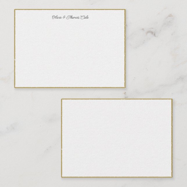 Elegant Simple Modern Gold Frame Wedding Couple Card (Front/Back)