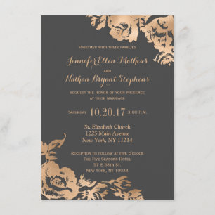 Elegant Simple Modern Gold Grey Floral Wedding Invitation