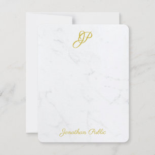 Elegant Simple Modern Gold Script Monogram Marble Card