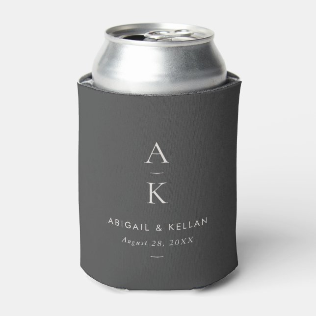 Elegant Simple Modern Grey Monogram Wedding Can Cooler (Can Front)