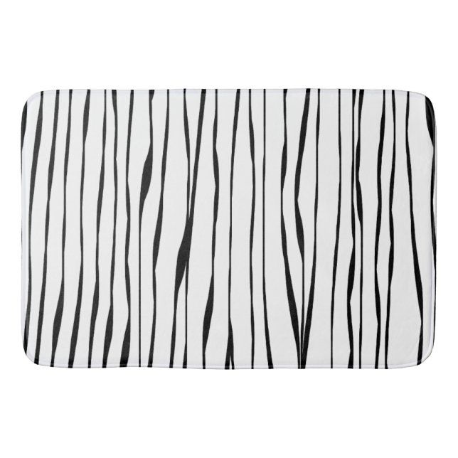 Elegant Simple Modern Line Art Black and White Bath Mat (Front)