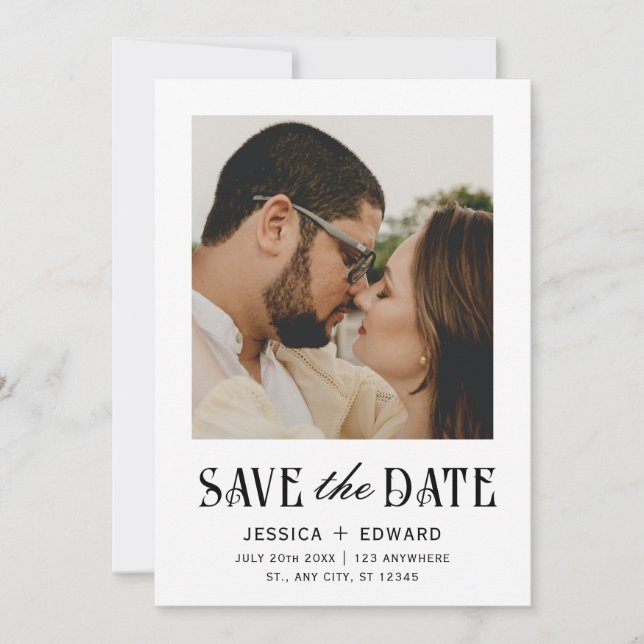 Elegant Simple Modern Minimal Script Photo Chic Save The Date (Front)