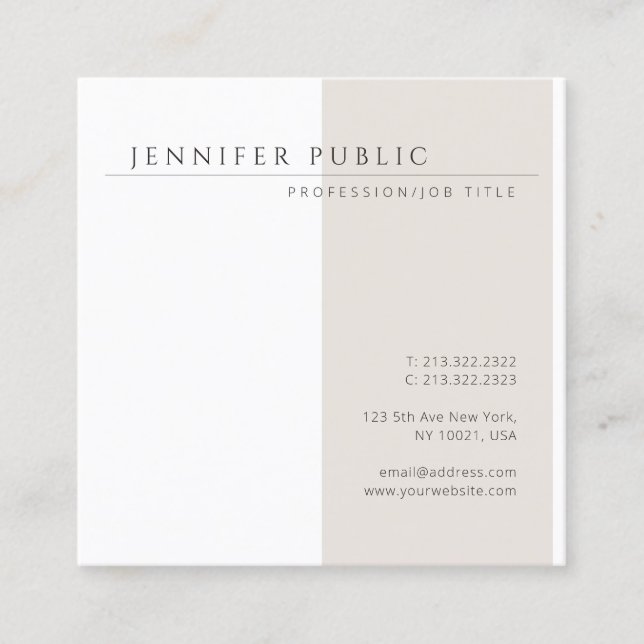 Elegant Simple Modern Minimalist Chic Template Square Business Card (Front)
