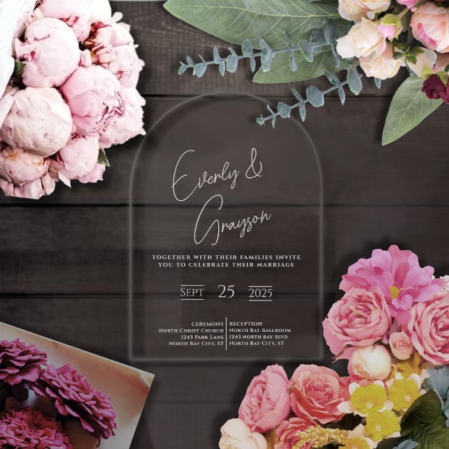 Elegant Simple Modern Minimalist White Wedding Acrylic Invitations (Creator Uploaded)