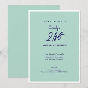 Elegant Simple Modern Mint 21st Birthday Party Invitation