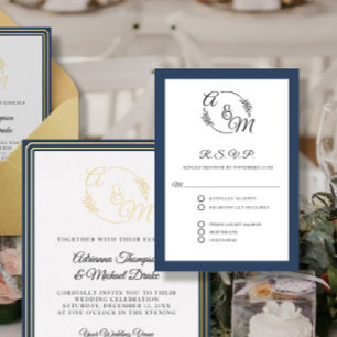 Elegant Simple Modern Navy Blue Formal Wedding RSVP Card
