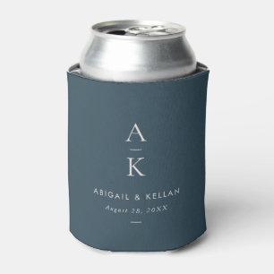 Elegant Simple Modern Navy Blue Monogram Wedding Can Cooler