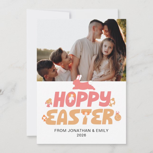 Elegant Simple Modern Pattern Happy Easter Photo Holiday Card (Front)