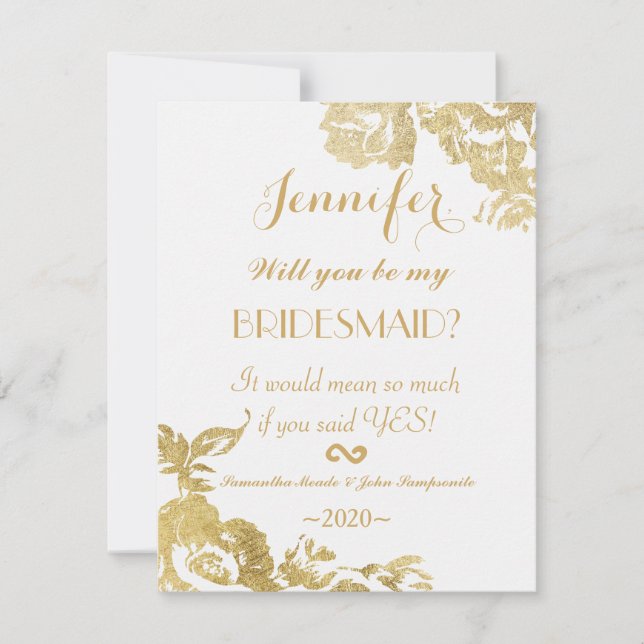 Elegant Simple Modern Rose Floral Gold Bridesmaid Invitation (Front)