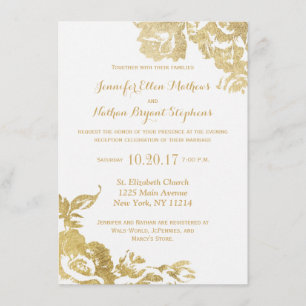 Elegant Simple Modern Rose Floral Gold Reception Invitation
