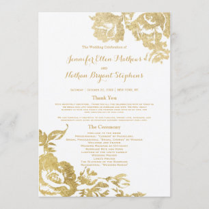 Elegant Simple Modern Rose Floral Gold Wedding Program