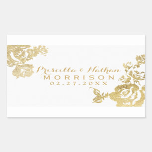 Elegant Simple Modern Rose Floral Gold Wedding Sticker