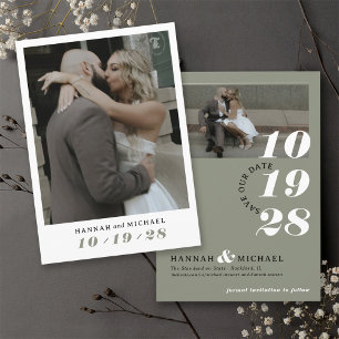 Elegant Simple Modern Sage Green 2 Photo Wedding Save The Date
