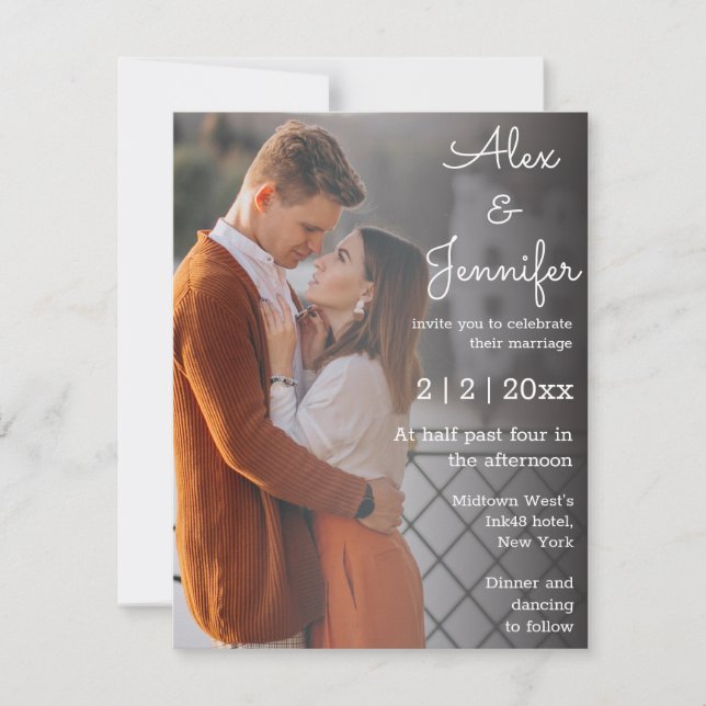 elegant simple modern script faded photo wedding invitation (Front)