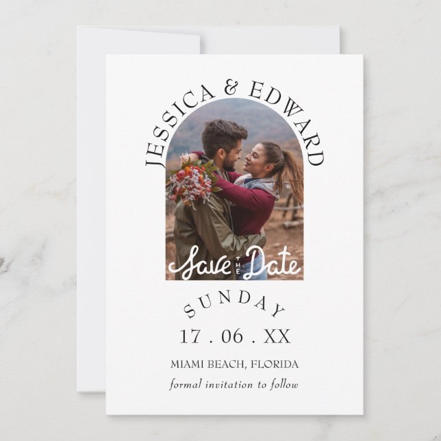 Elegant Simple Modern Script Photo Save The Date Invitation (Front)