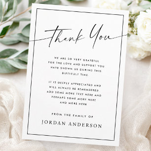 Elegant simple modern script thin border funeral thank you card