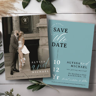 Elegant Simple Modern Soft Teal Photo Wedding Save The Date